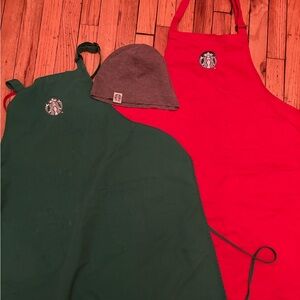Starbuvks aprons and beanie